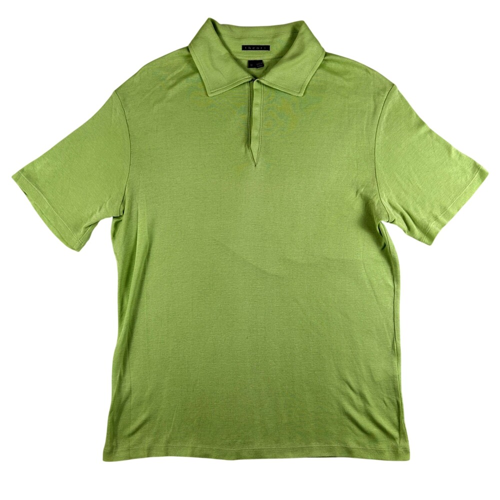Theory Polo Shirt Mens Medium Solid Green 100% Cotton Claudio Hidden Placket